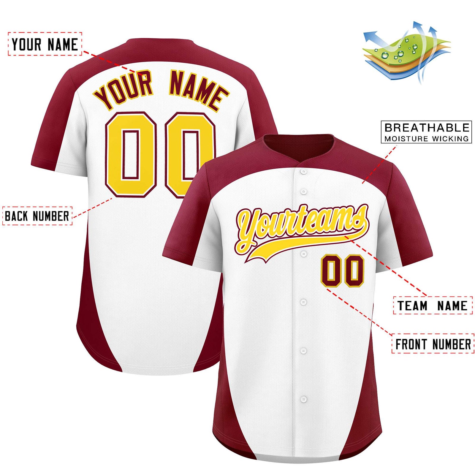 Custom White Crimson Personalized Edge Color Block Authentic Baseball Jersey