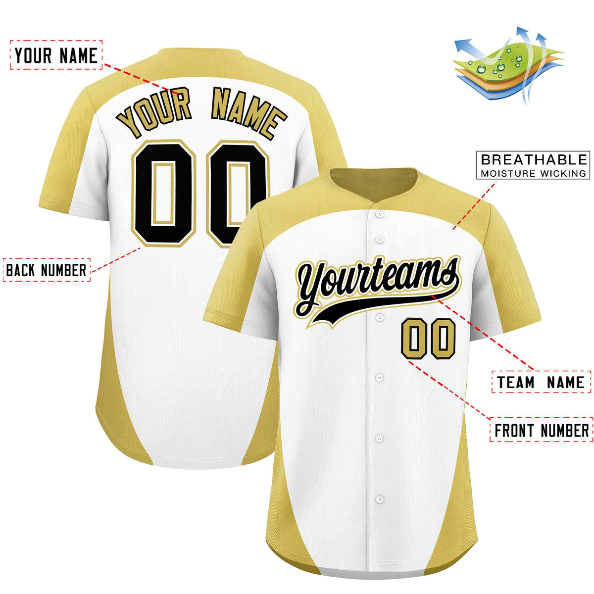 Custom White Old Gold Personalized Edge Color Block Authentic Baseball Jersey