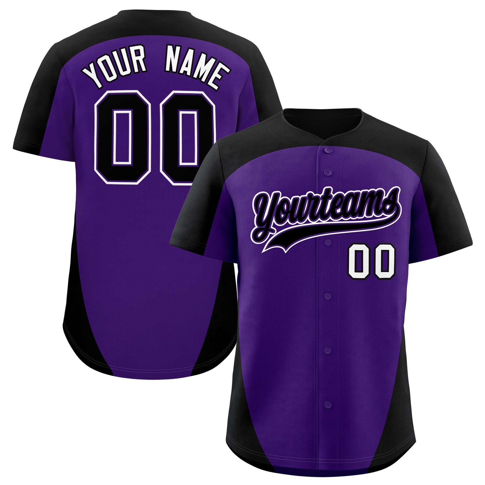 Custom Purple Black Personalized Edge Color Block Authentic Baseball Jersey