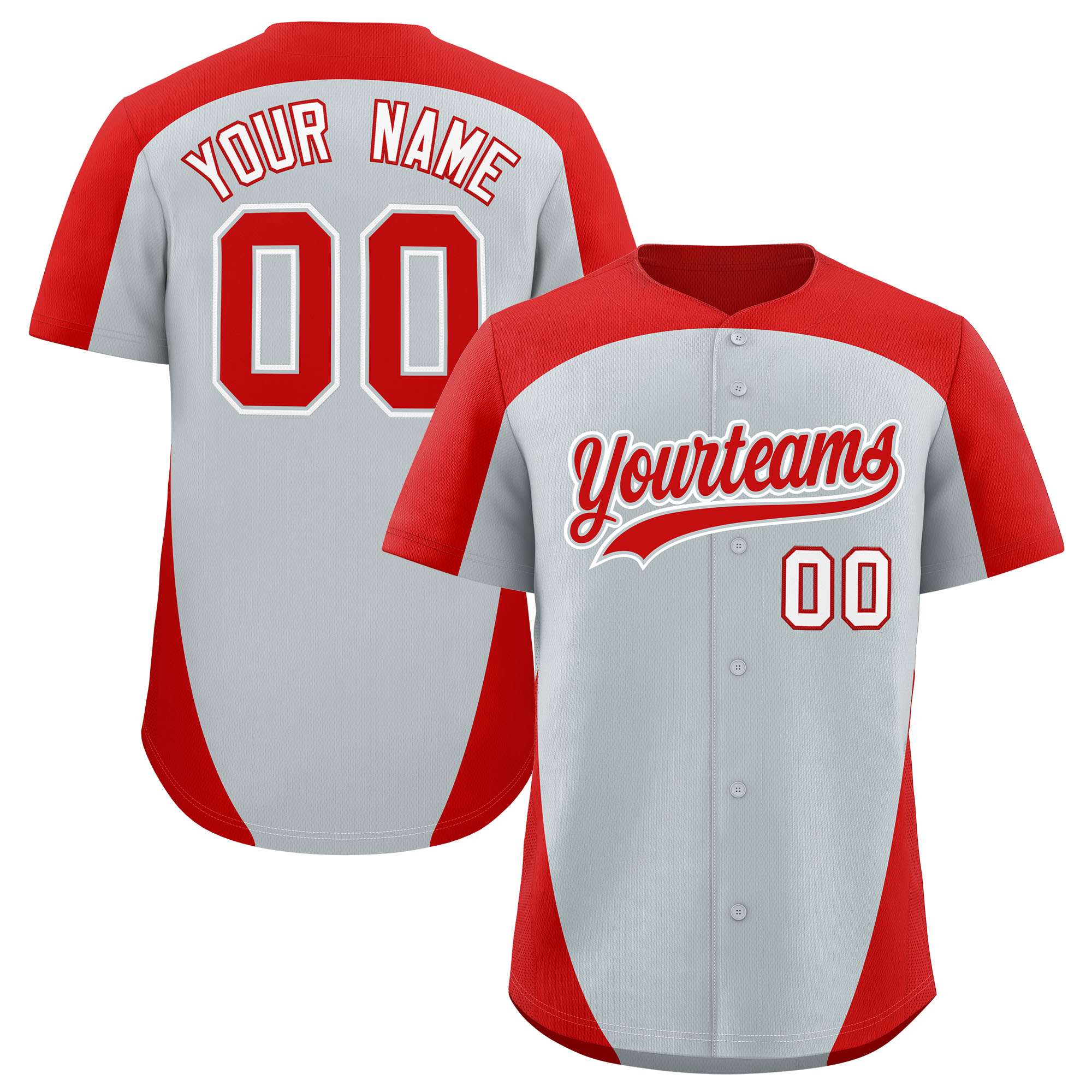 Custom Silver Red Personalized Edge Color Block Authentic Baseball Jersey