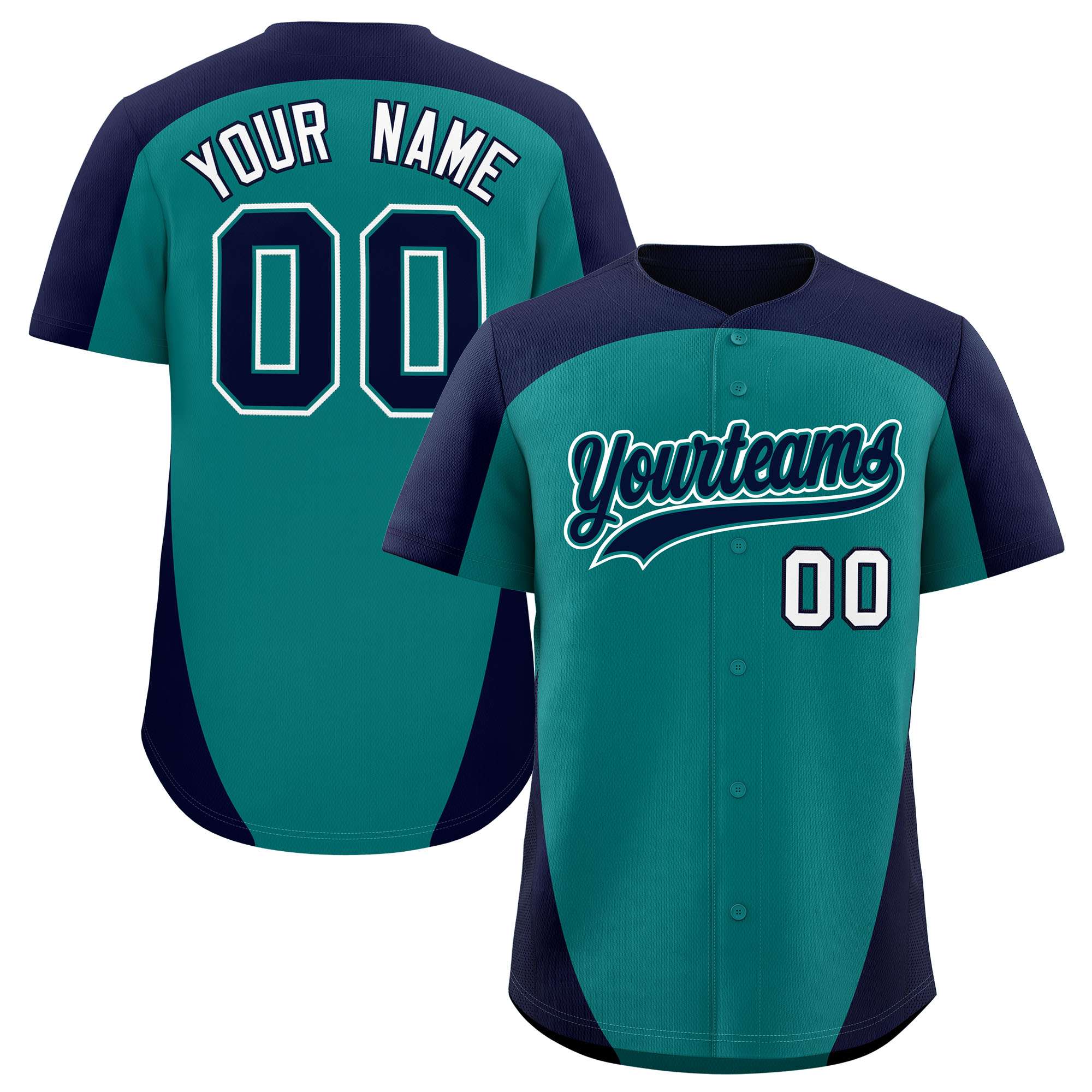 Custom Aqua Navy Personalized Edge Color Block Authentic Baseball Jersey