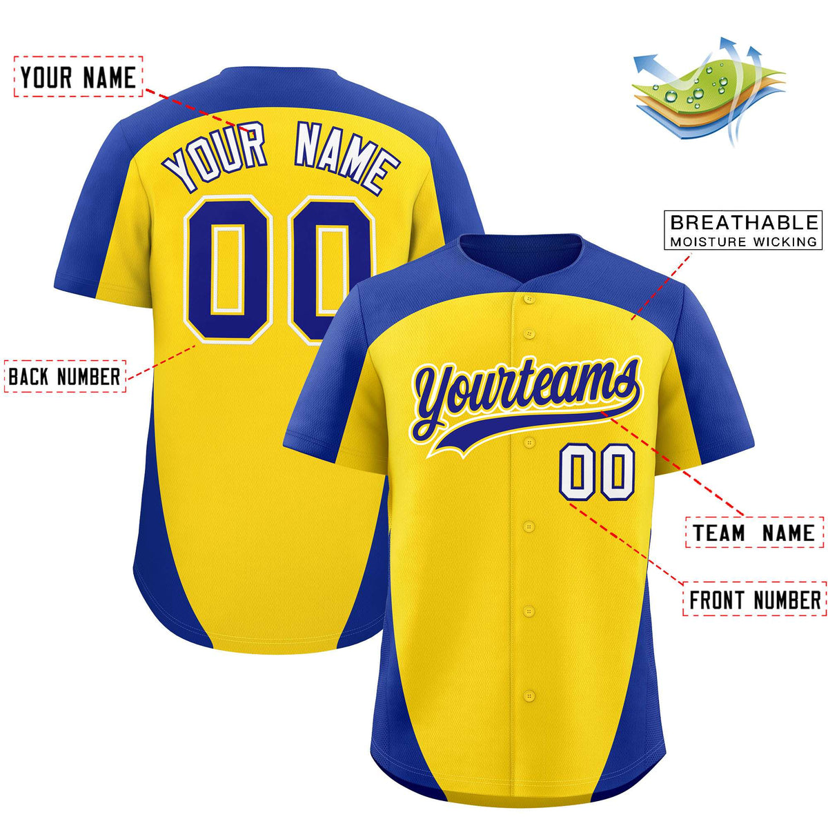 Custom Gold Royal Personalized Edge Color Block Authentic Baseball Jersey