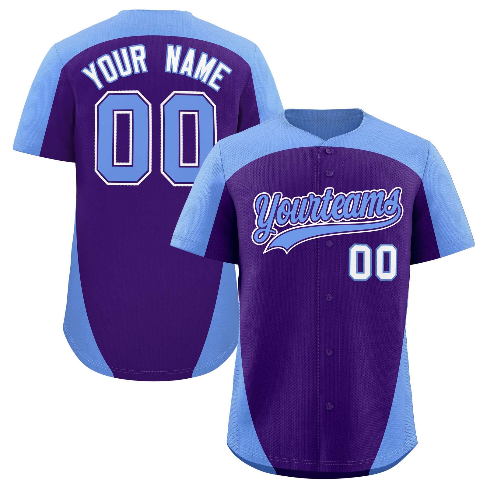 Custom Purple Light Blue Personalized Edge Color Block Authentic Baseball Jersey