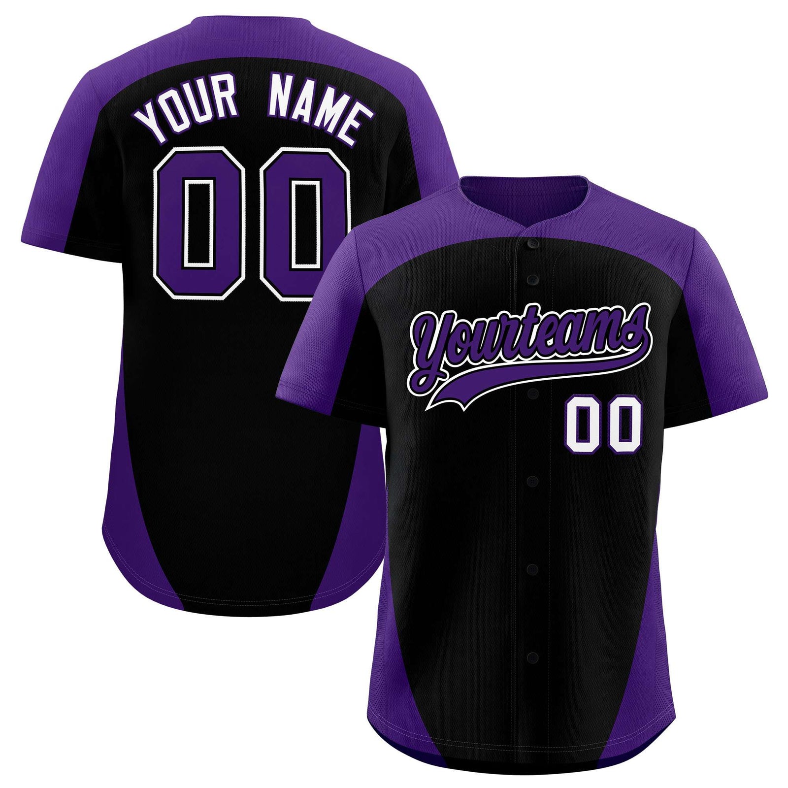 Custom Black Purple Personalized Edge Color Block Authentic Baseball Jersey