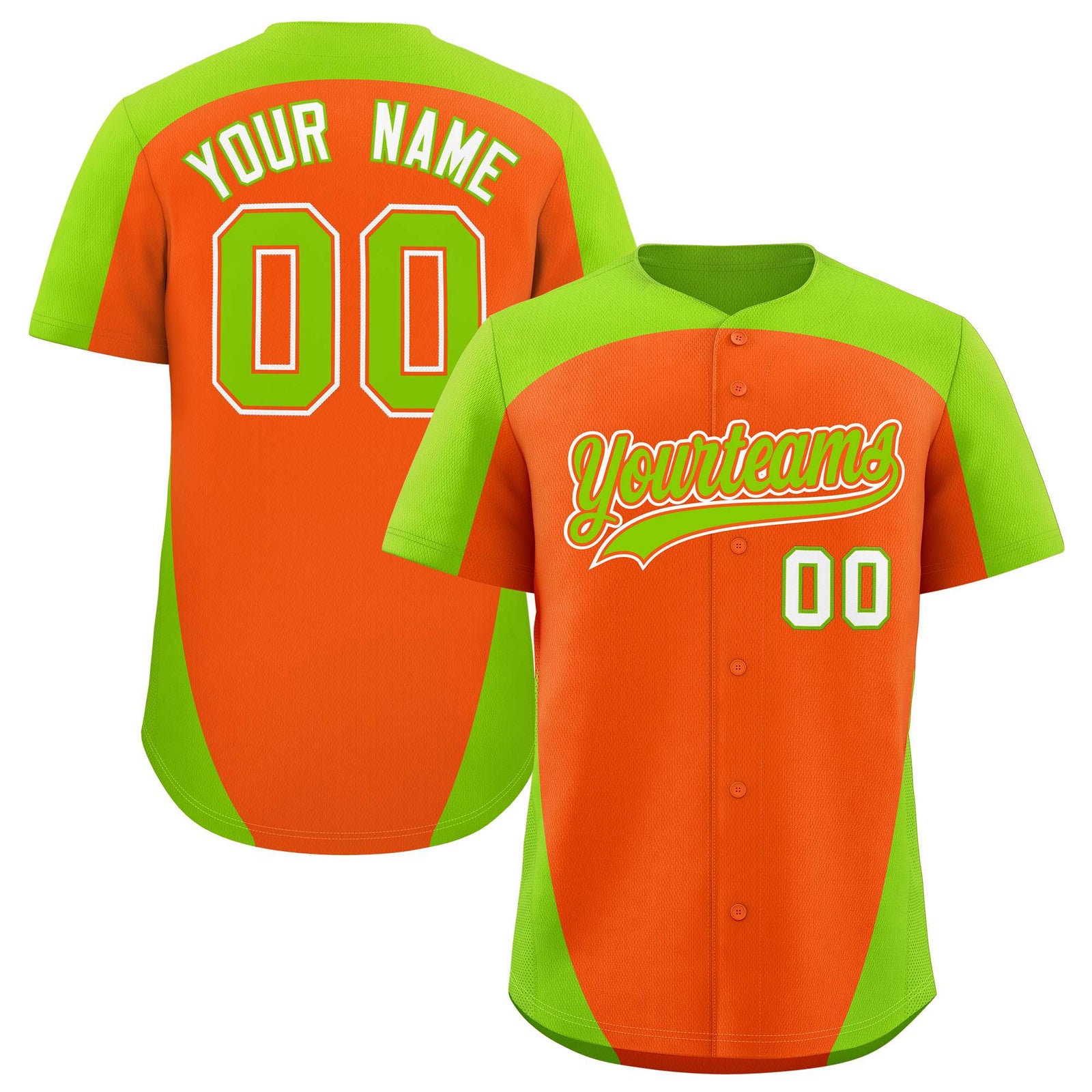Custom Orange Neon Green Personalized Edge Color Block Authentic Baseball Jersey
