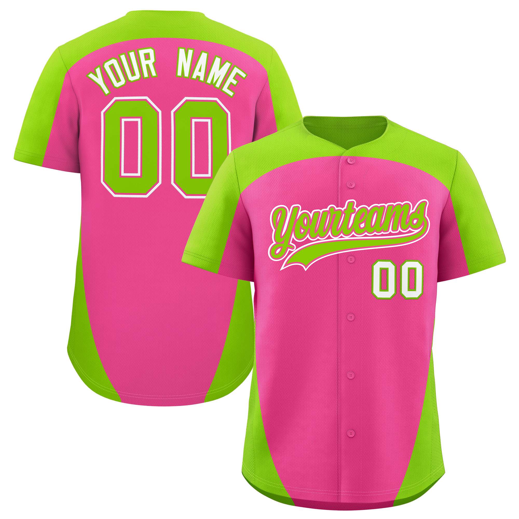 Custom Pink Neon Green Personalized Edge Color Block Authentic Baseball Jersey