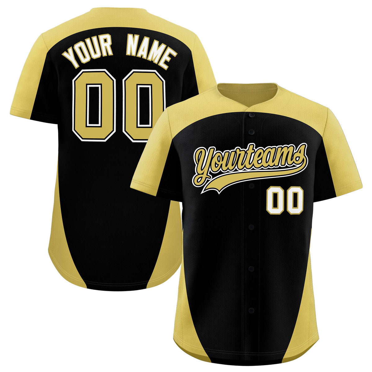 Custom Black Old Gold Personalized Edge Color Block Authentic Baseball Jersey