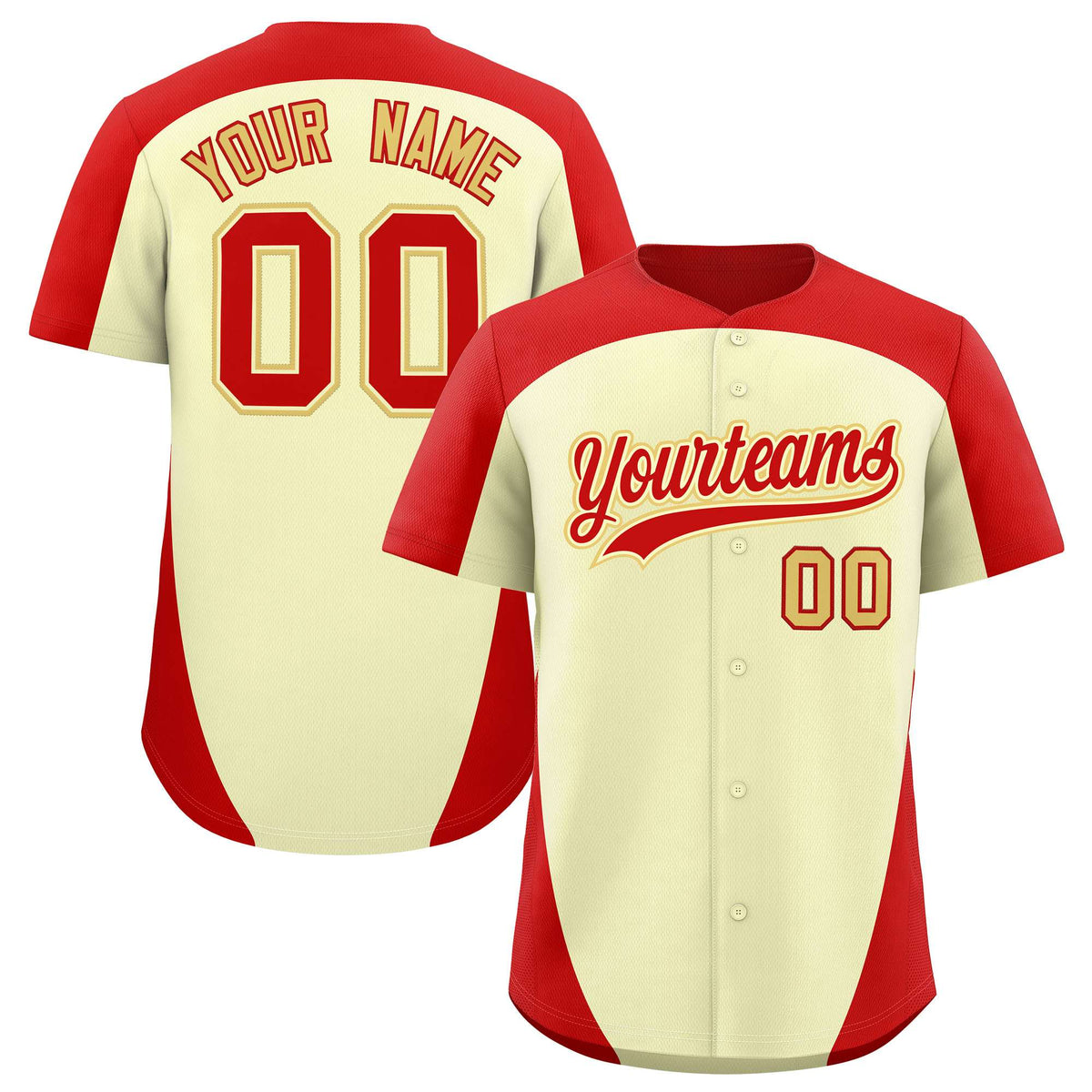 Custom Cream Red Personalized Edge Color Block Authentic Baseball Jersey
