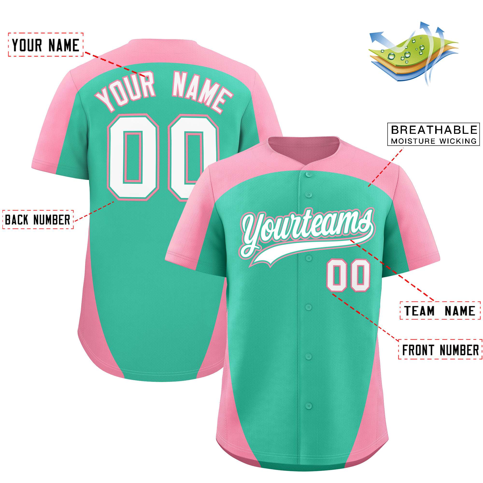 Custom Bright Green Pink Personalized Edge Color Block Authentic Baseball Jersey