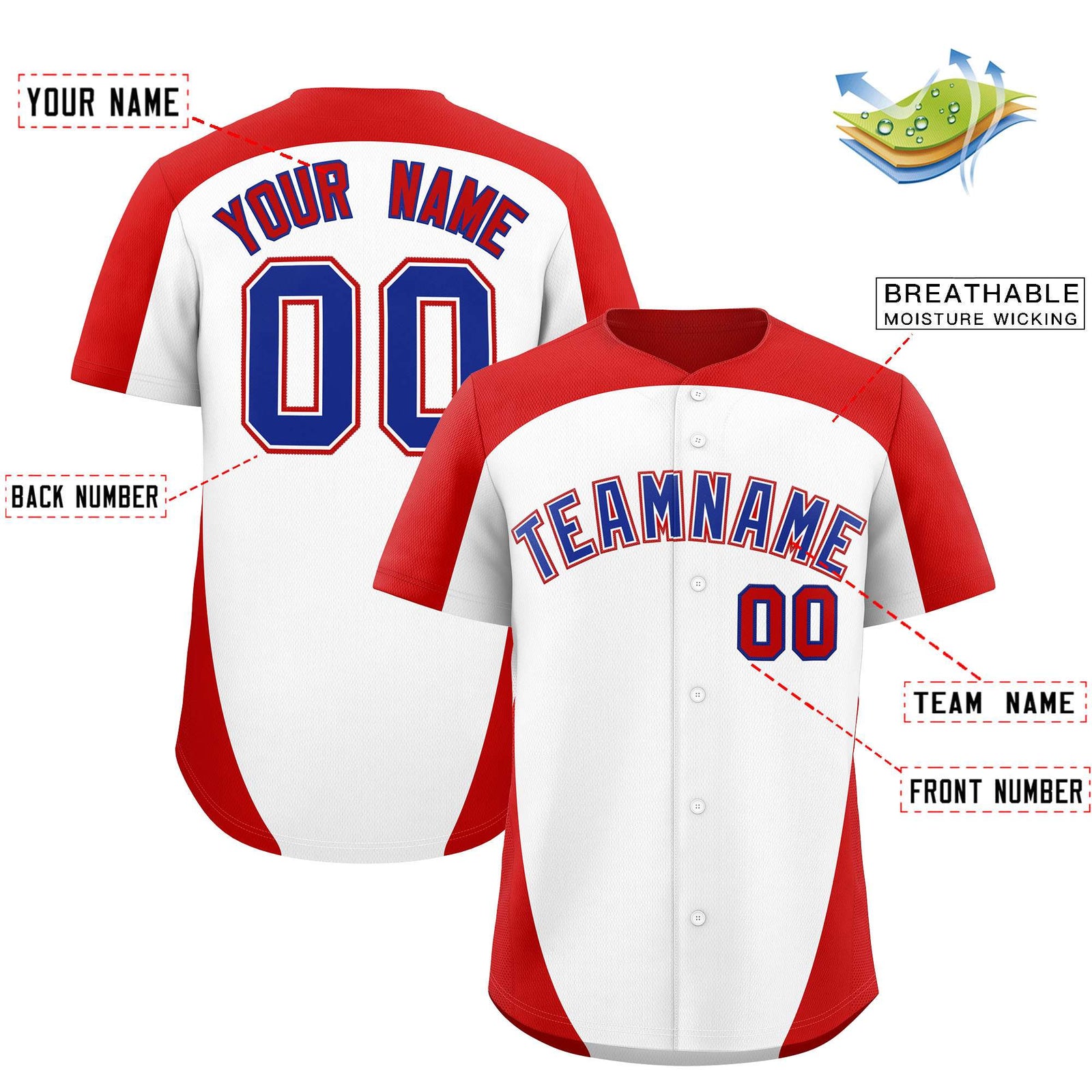 Custom White Red Personalized Edge Color Block Authentic Baseball Jersey