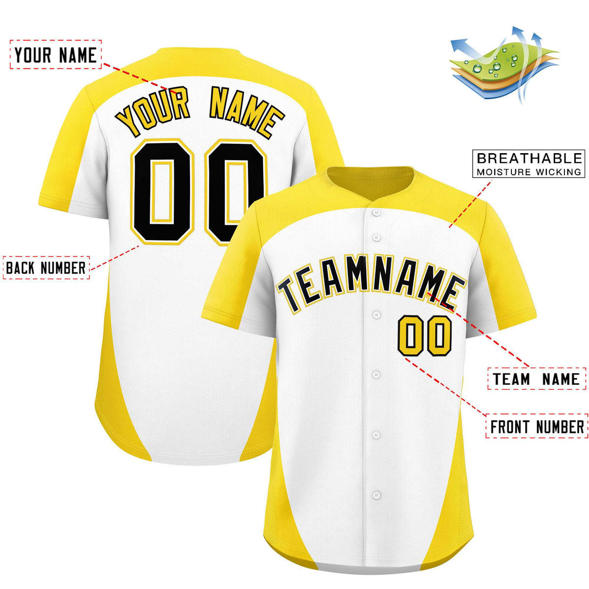 Custom White Gold Personalized Edge Color Block Authentic Baseball Jersey