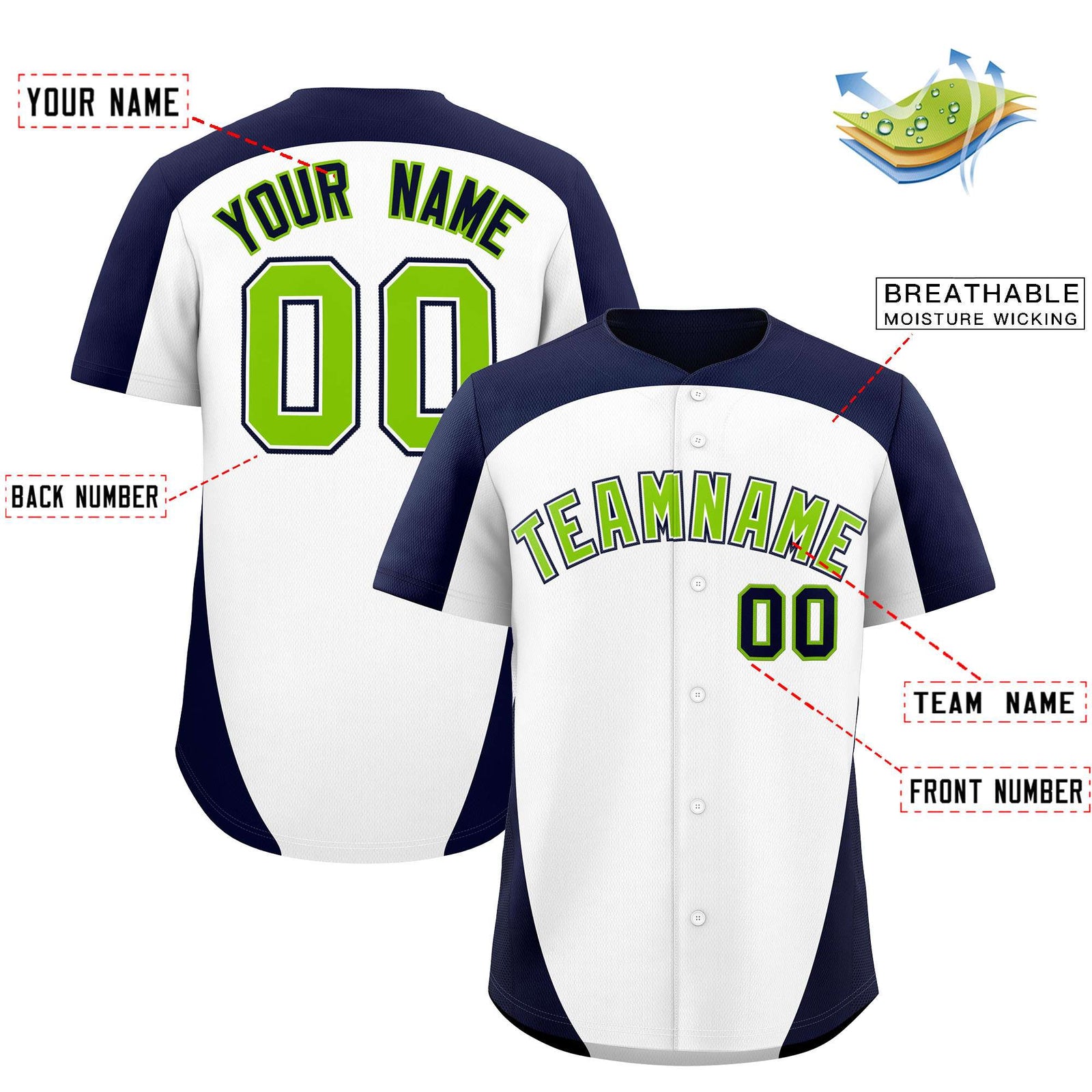 Custom White Navy Personalized Edge Color Block Authentic Baseball Jersey