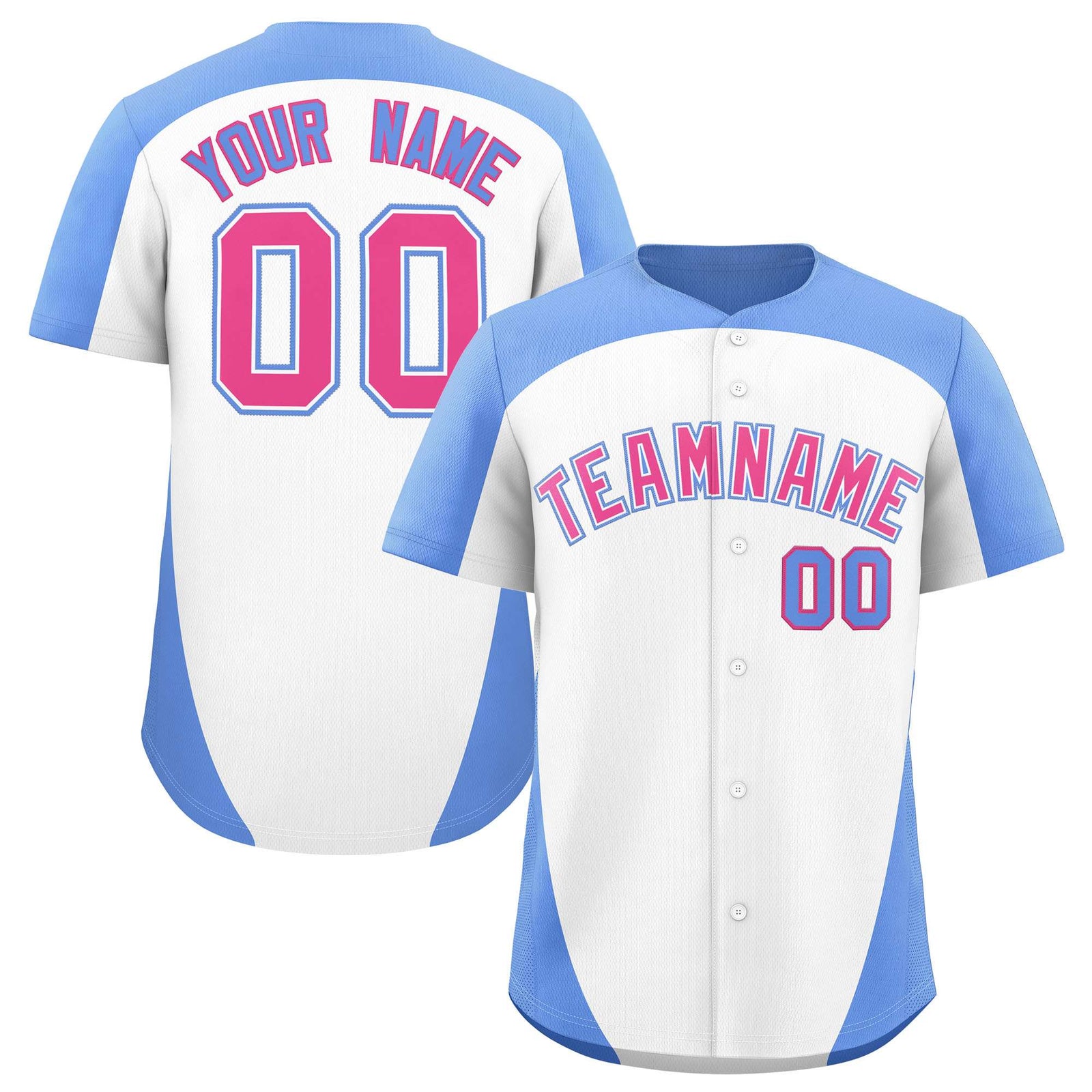 Custom White Light Blue Personalized Edge Color Block Authentic Baseball Jersey