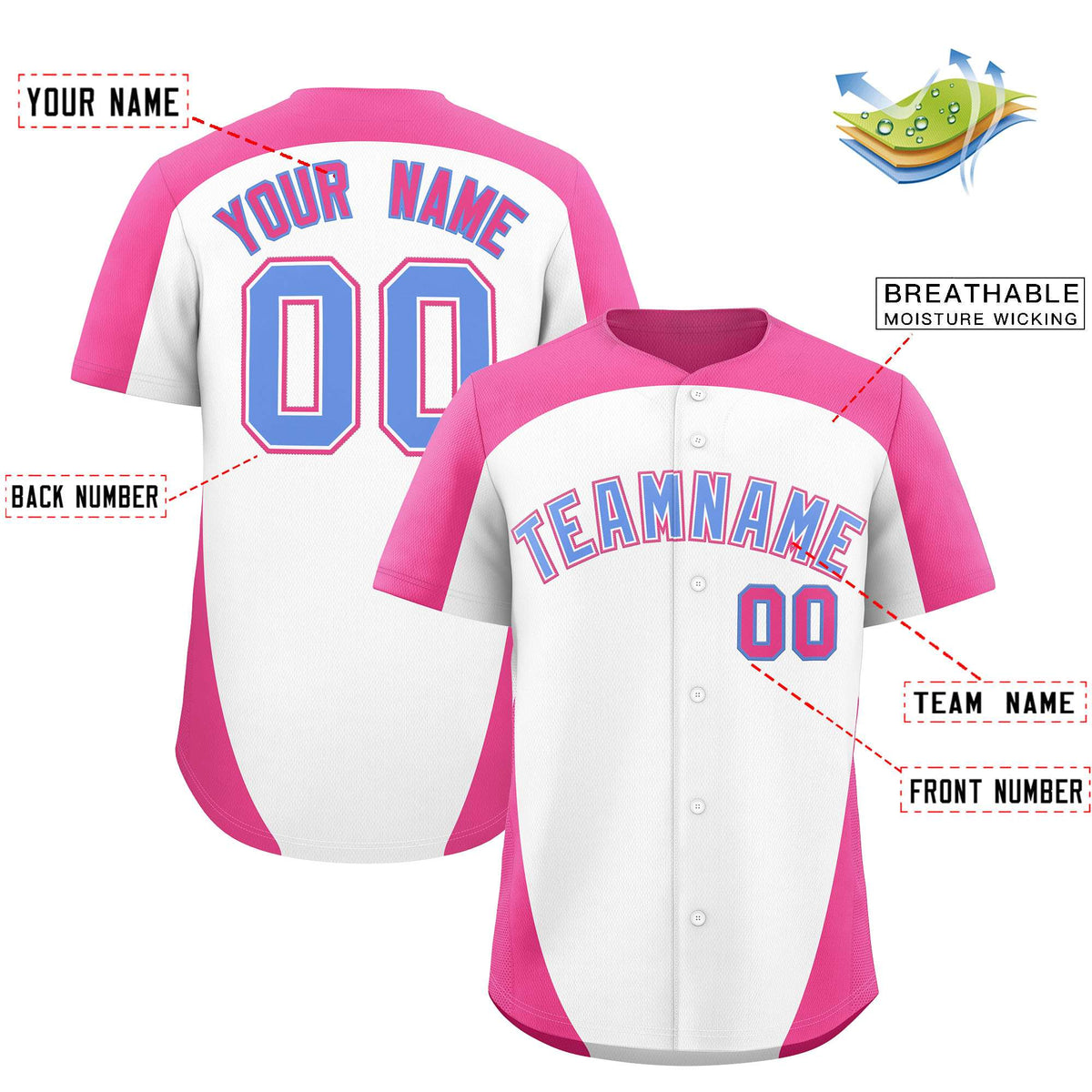 Custom White Pink Personalized Edge Color Block Authentic Baseball Jersey
