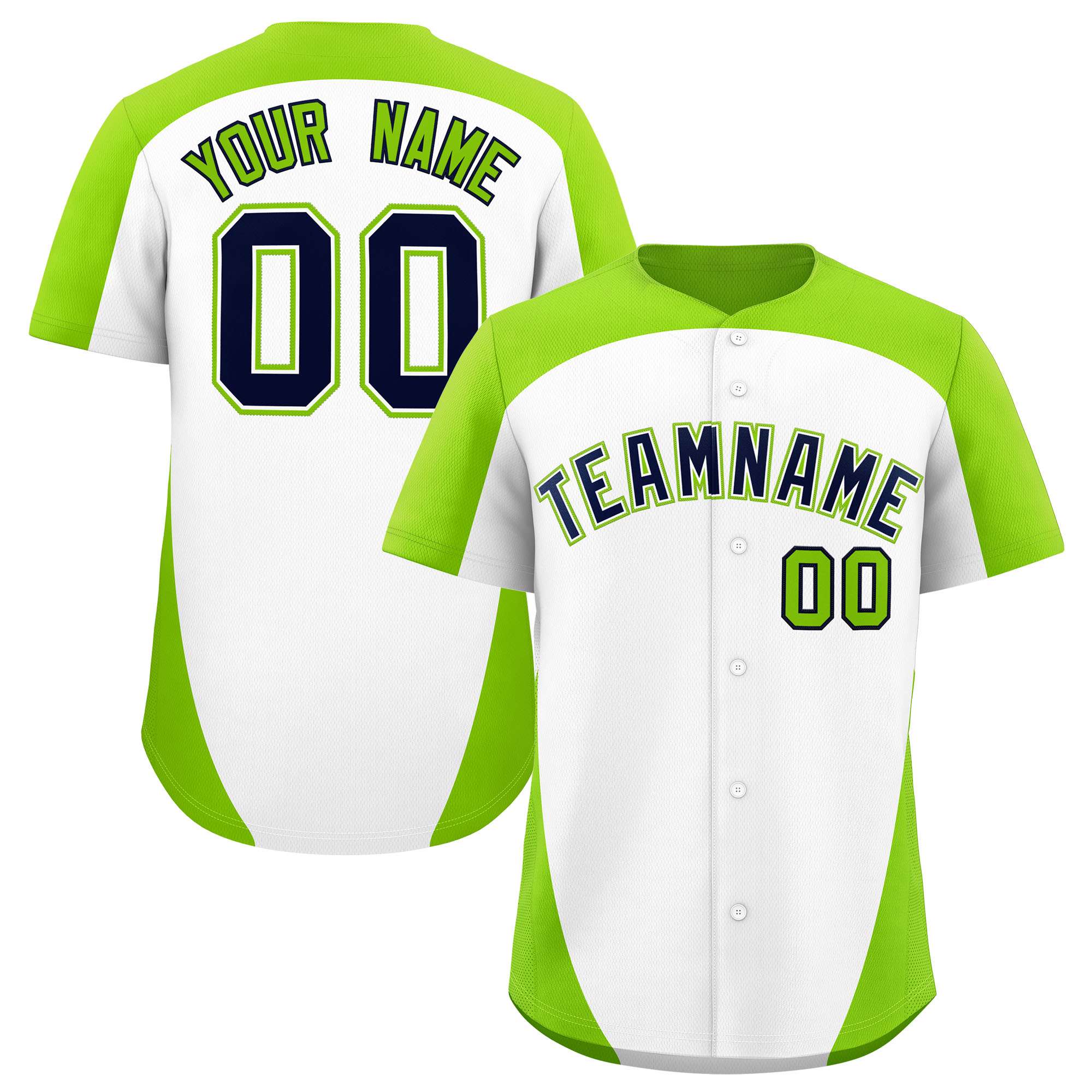Custom White Neon Green Personalized Edge Color Block Authentic Baseball Jersey