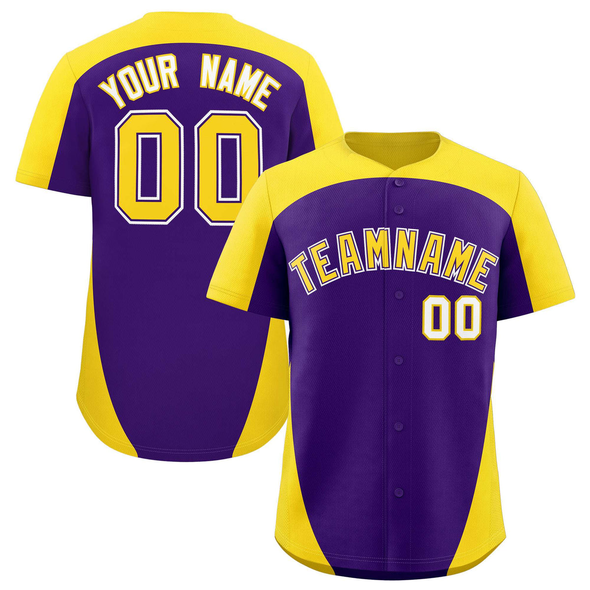 Custom Purple Gold Personalized Edge Color Block Authentic Baseball Jersey
