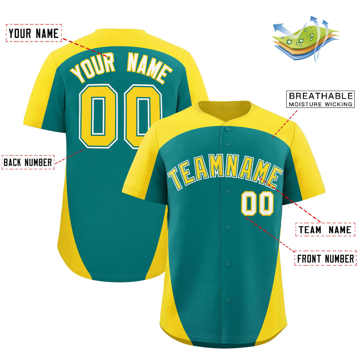 Custom Aqua Gold Personalized Edge Color Block Authentic Baseball Jersey