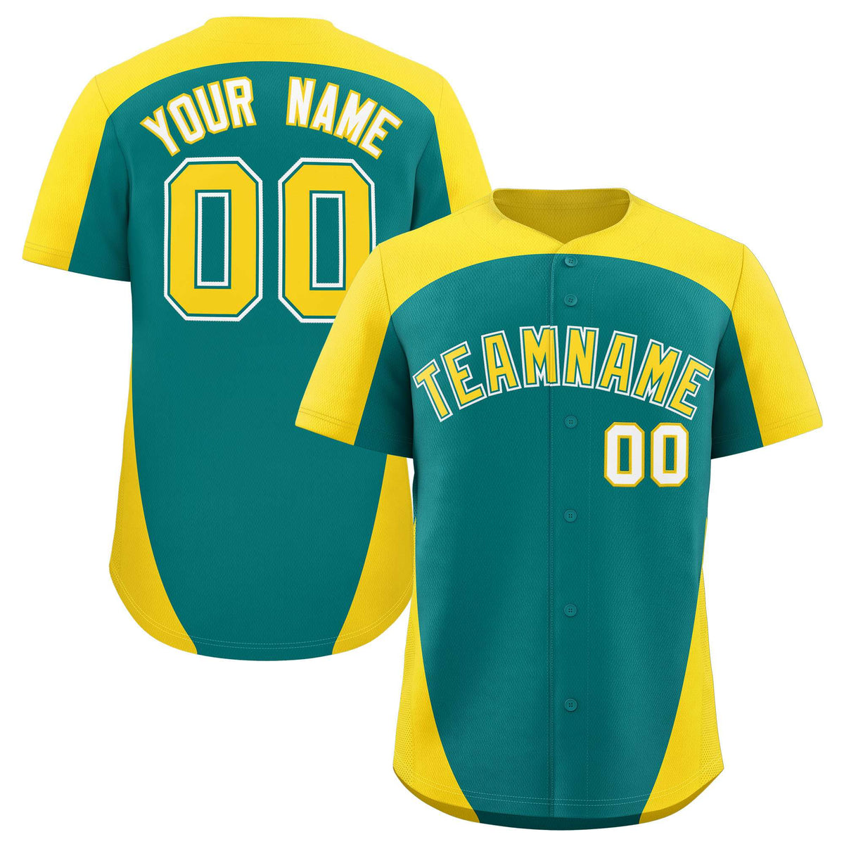Custom Aqua Gold Personalized Edge Color Block Authentic Baseball Jersey
