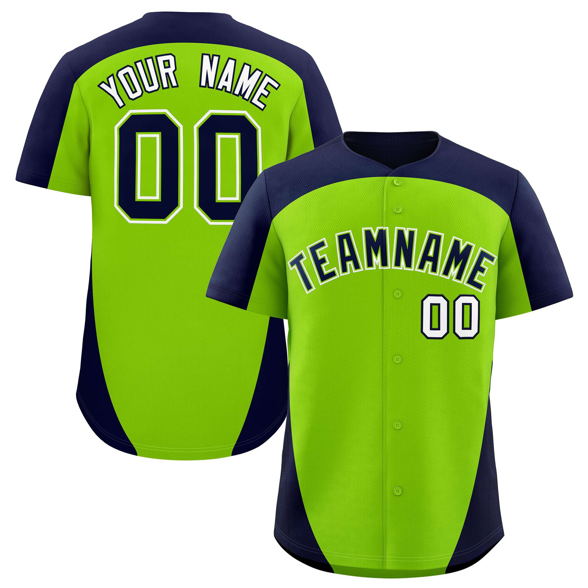 Custom Neon Green Navy Personalized Edge Color Block Authentic Baseball Jersey