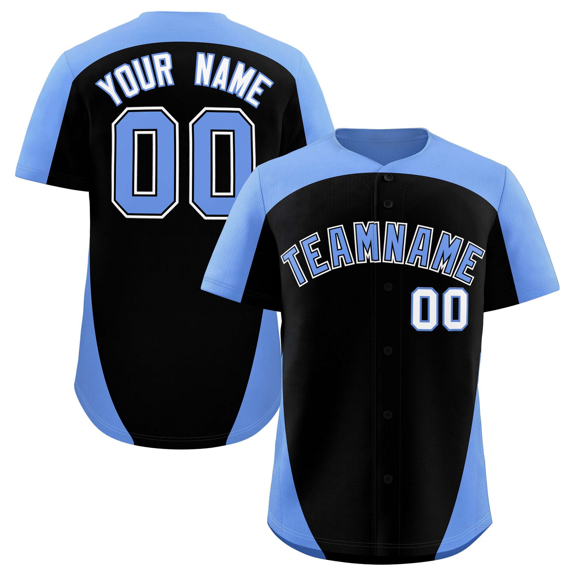 Custom Black Light Blue Personalized Edge Color Block Authentic Baseball Jersey