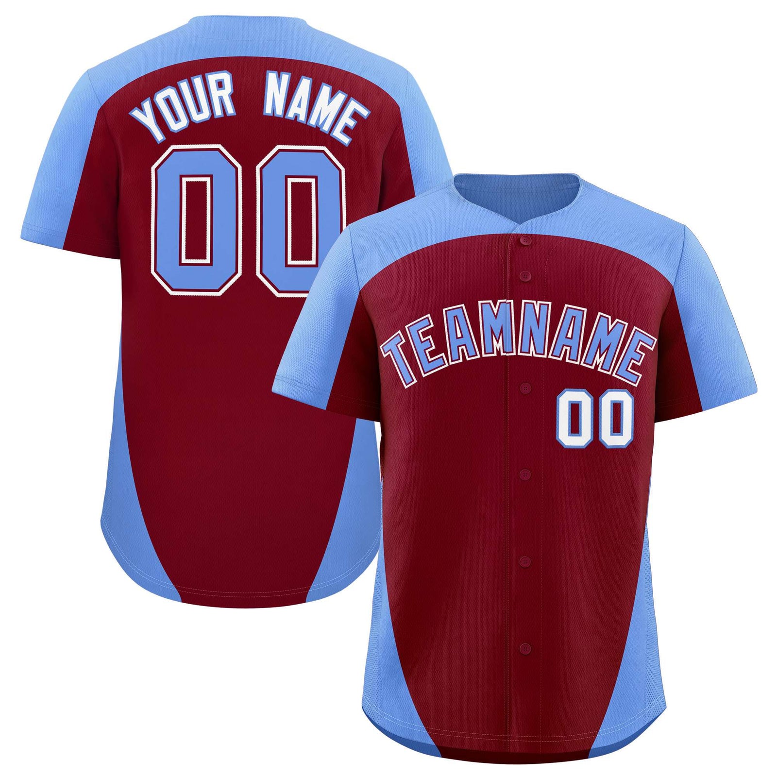 Custom Crimson Light Blue Personalized Edge Color Block Authentic Baseball Jersey