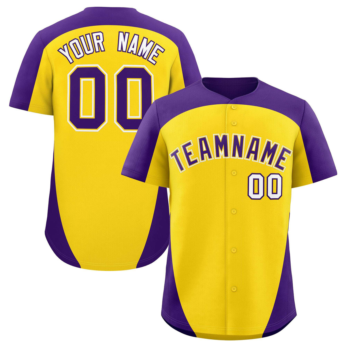 Custom Gold Purple Personalized Edge Color Block Authentic Baseball Jersey