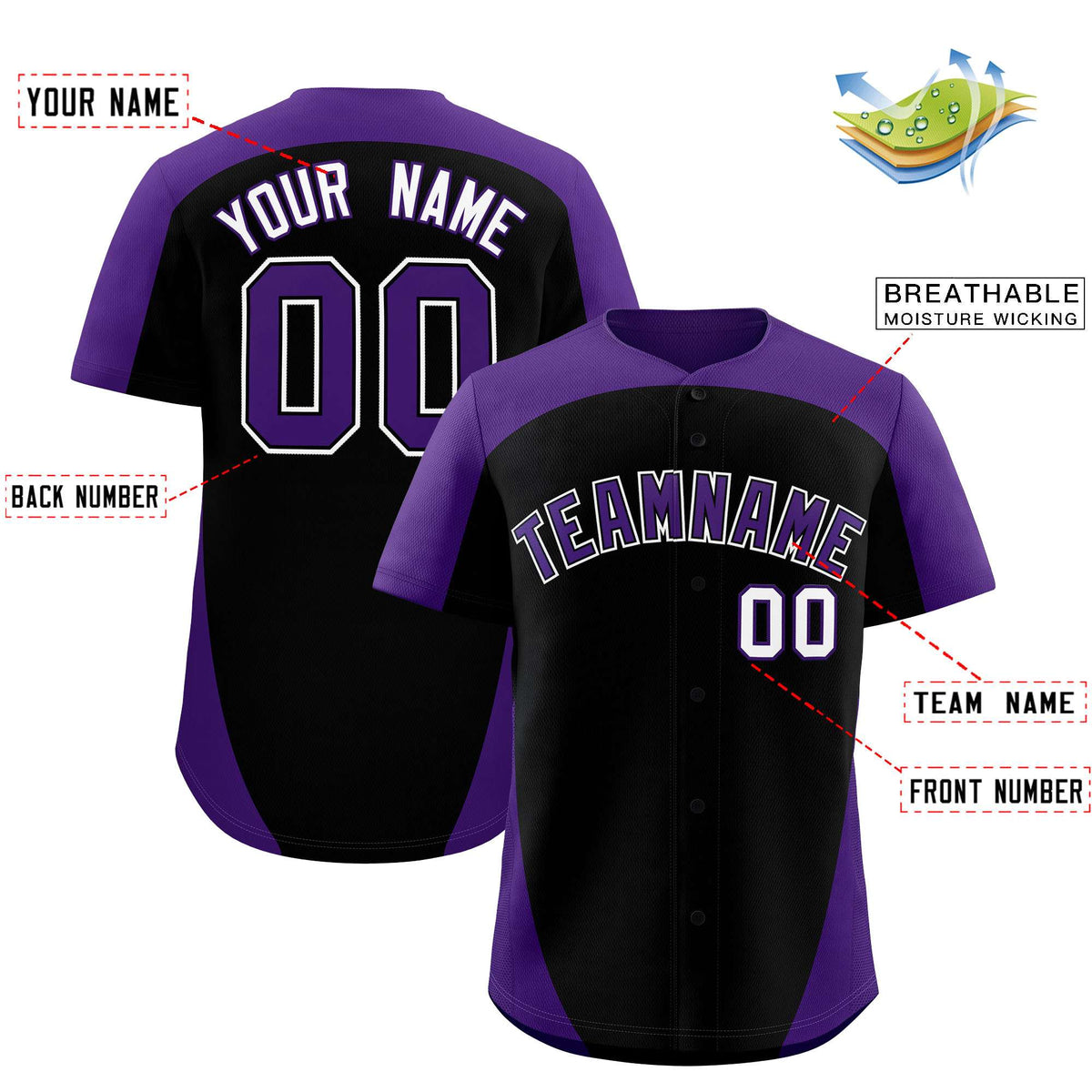 Custom Black Purple Personalized Edge Color Block Authentic Baseball Jersey