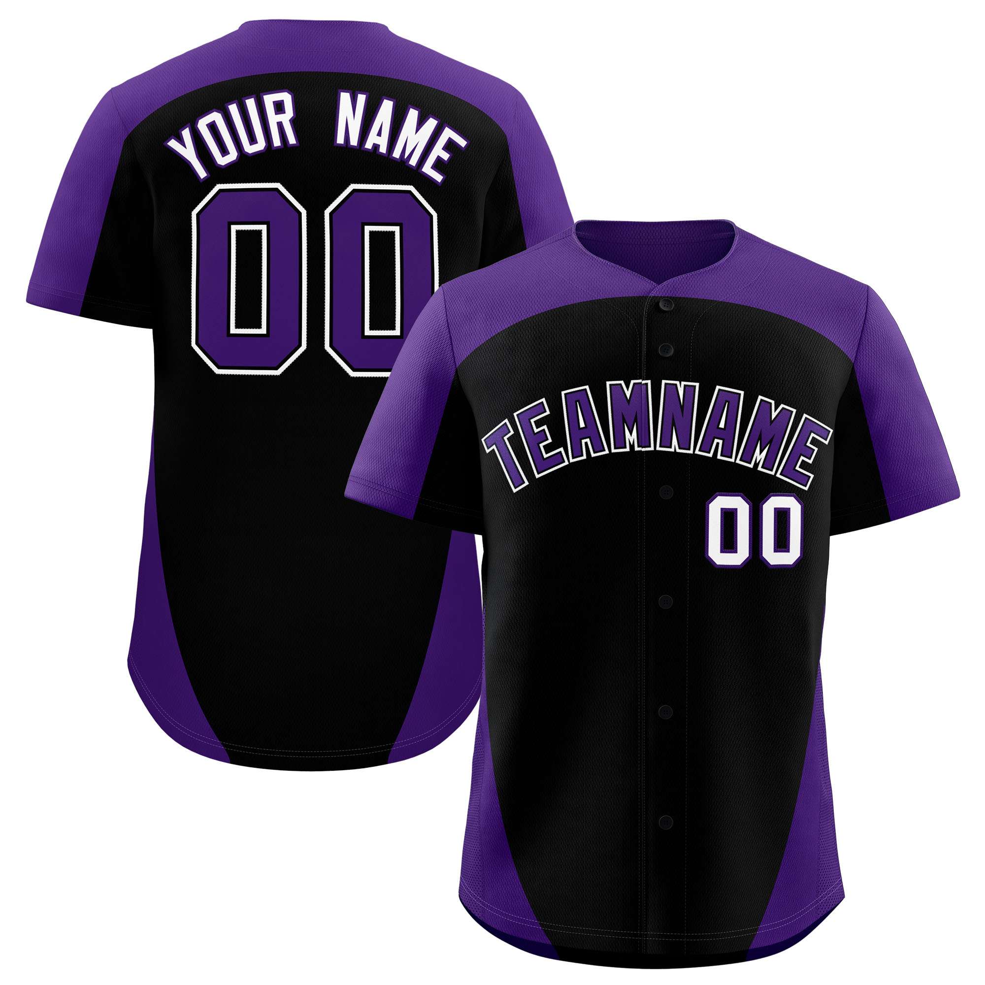 Custom Black Purple Personalized Edge Color Block Authentic Baseball Jersey