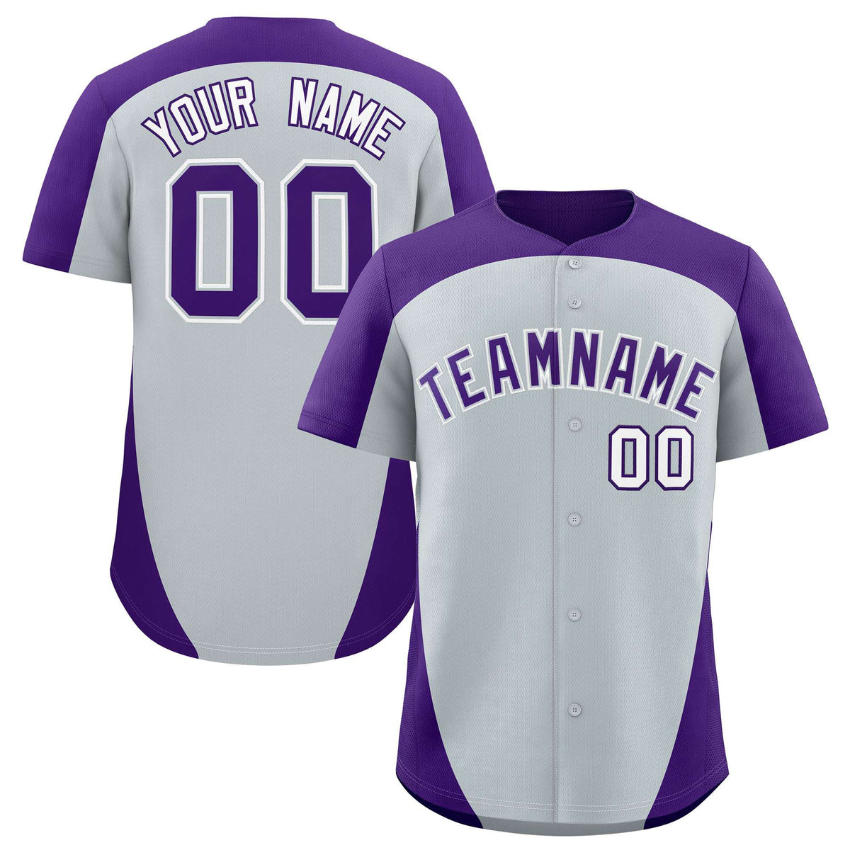 Custom Silver Purple Personalized Edge Color Block Authentic Baseball Jersey