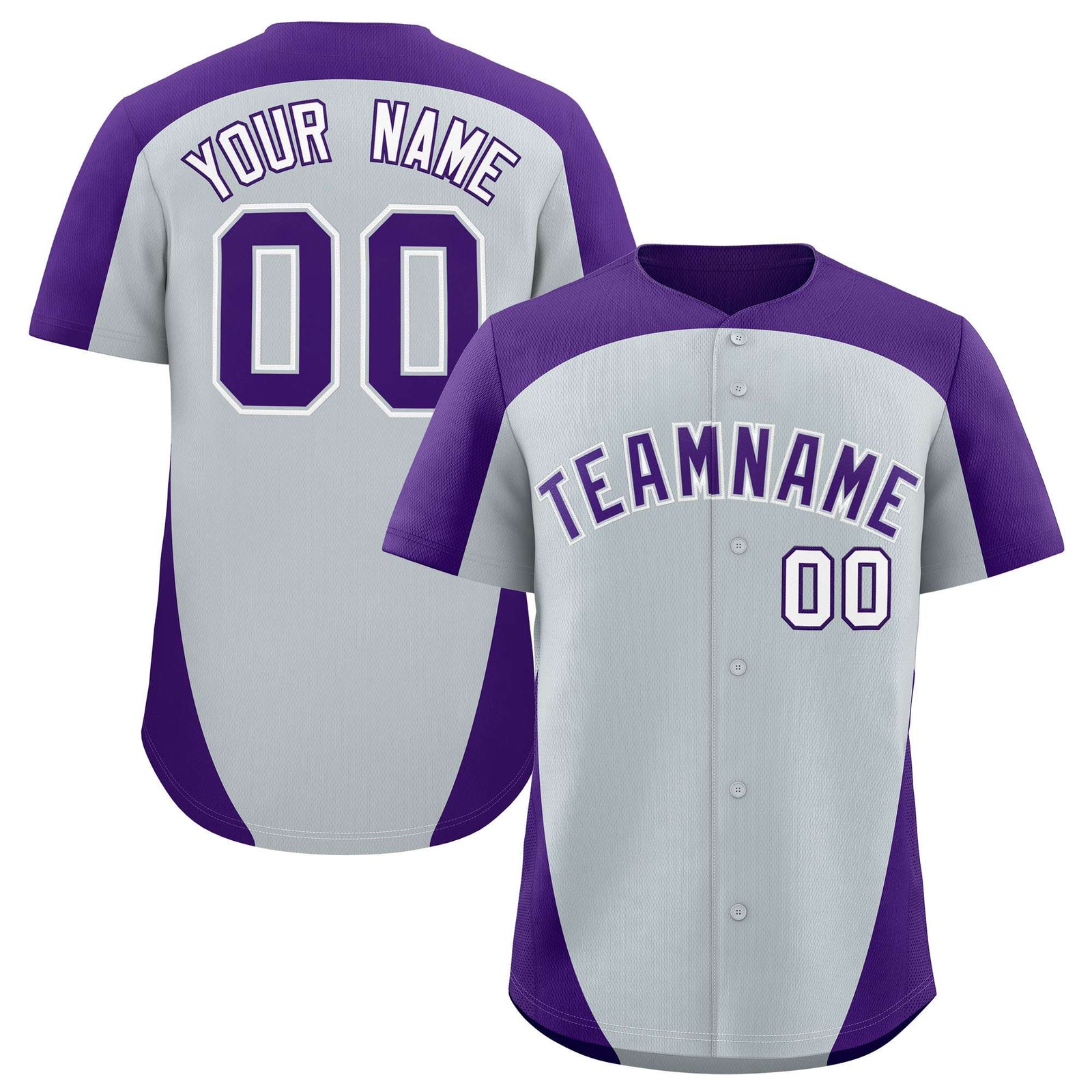 Custom Silver Purple Personalized Edge Color Block Authentic Baseball Jersey