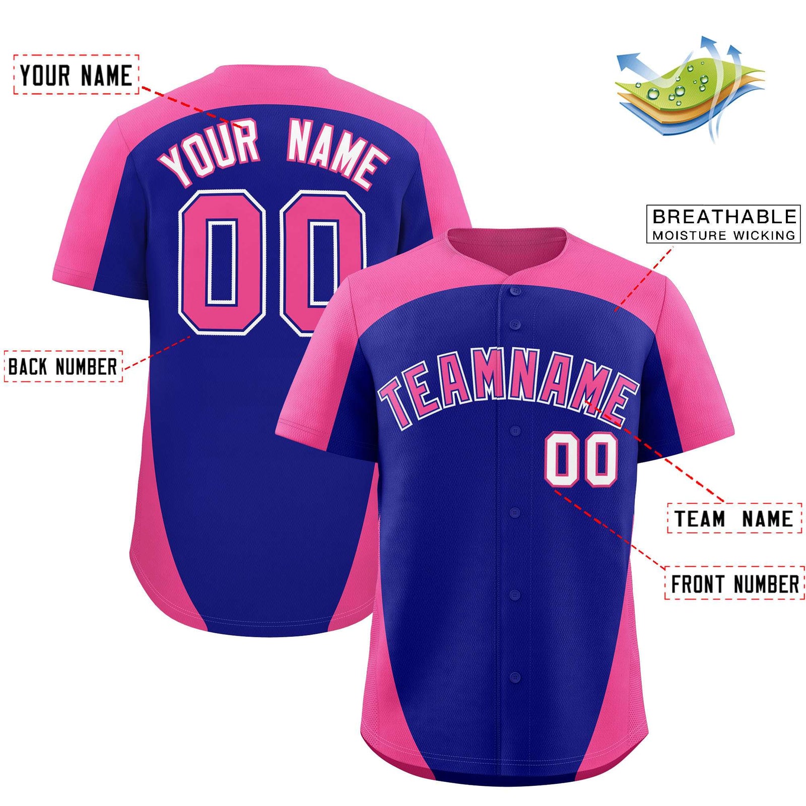 Custom Royal Pink Personalized Edge Color Block Authentic Baseball Jersey
