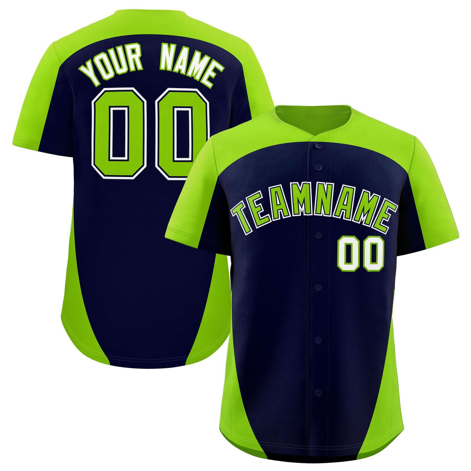 Custom Navy Neon Green Personalized Edge Color Block Authentic Baseball Jersey