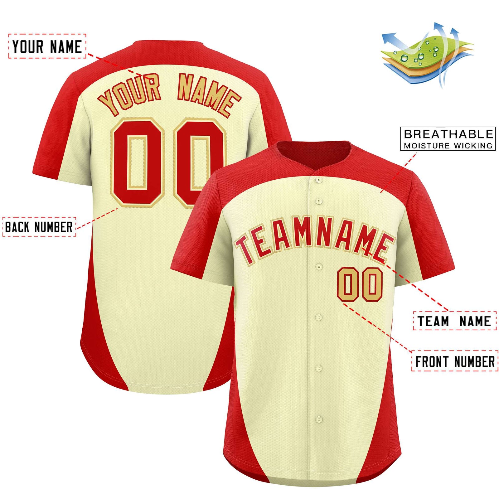 Custom Cream Red Personalized Edge Color Block Authentic Baseball Jersey
