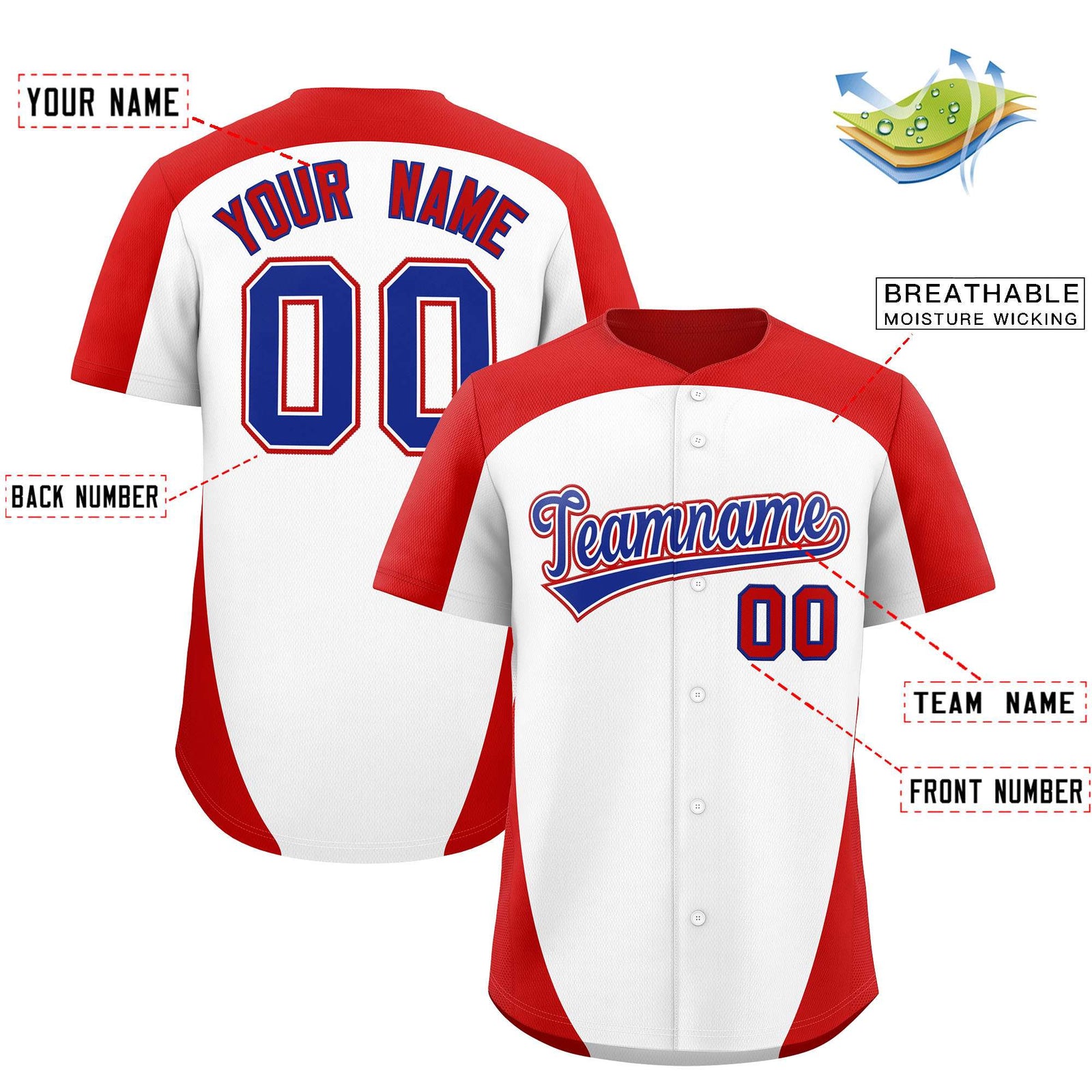 Custom White Red Personalized Edge Color Block Authentic Baseball Jersey