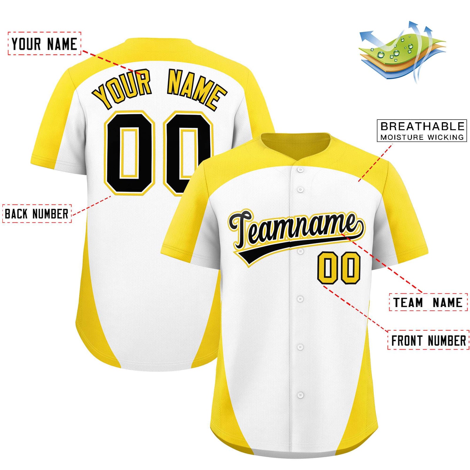 Custom White Gold Personalized Edge Color Block Authentic Baseball Jersey