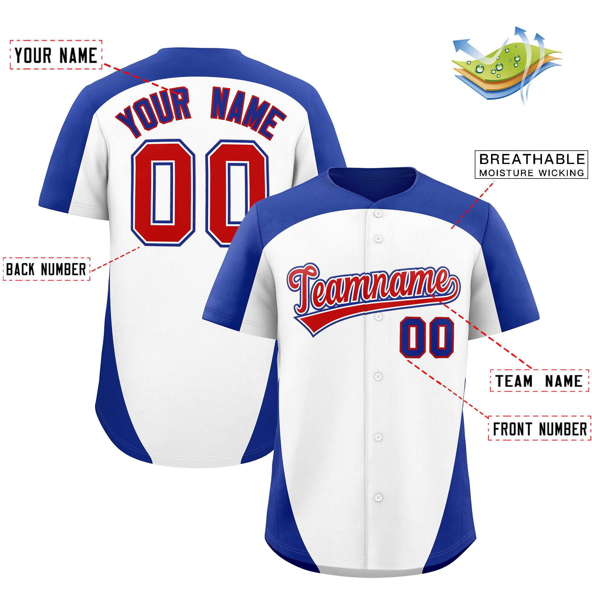 Custom White Royal Personalized Edge Color Block Authentic Baseball Jersey
