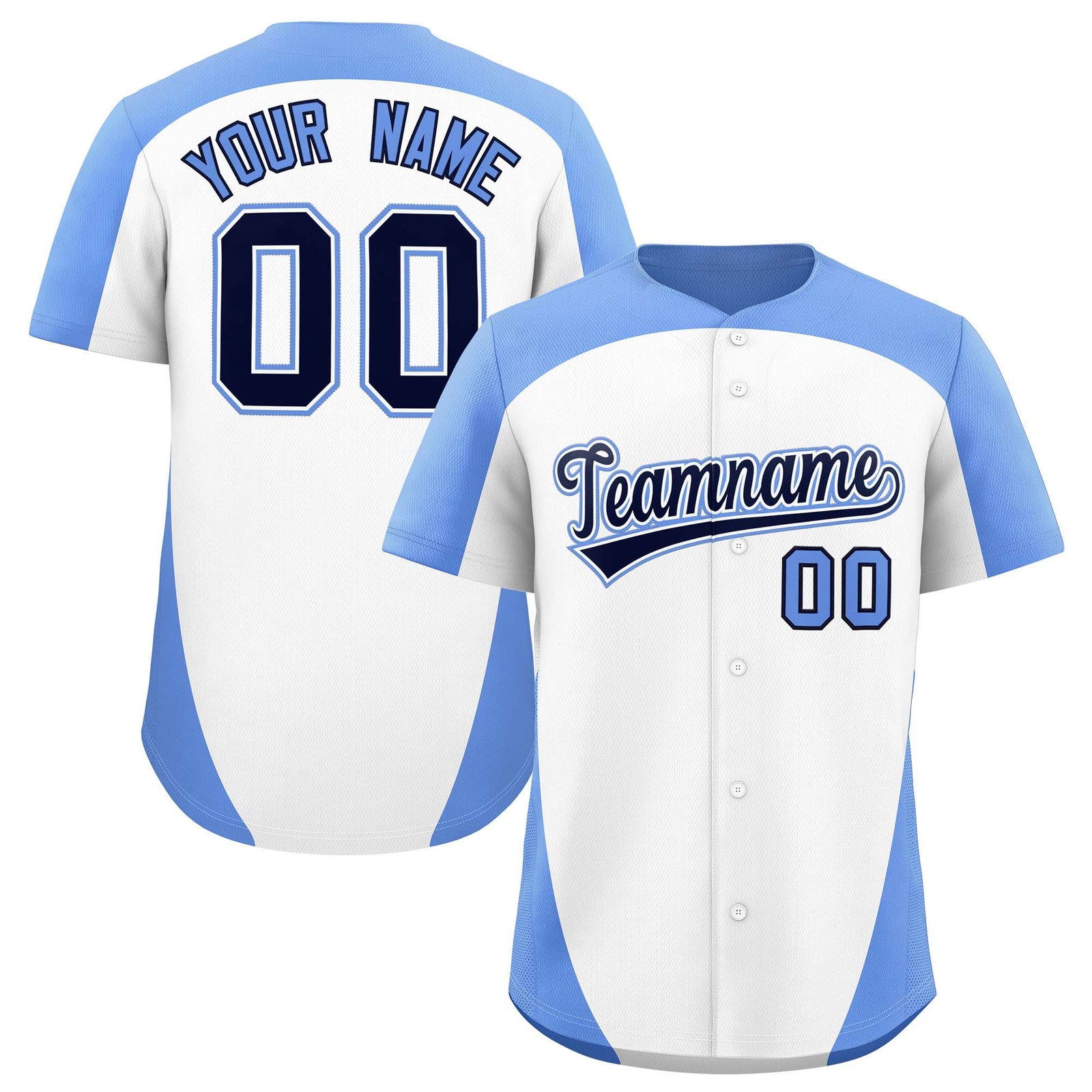 Custom White Light Blue Personalized Edge Color Block Authentic Baseball Jersey