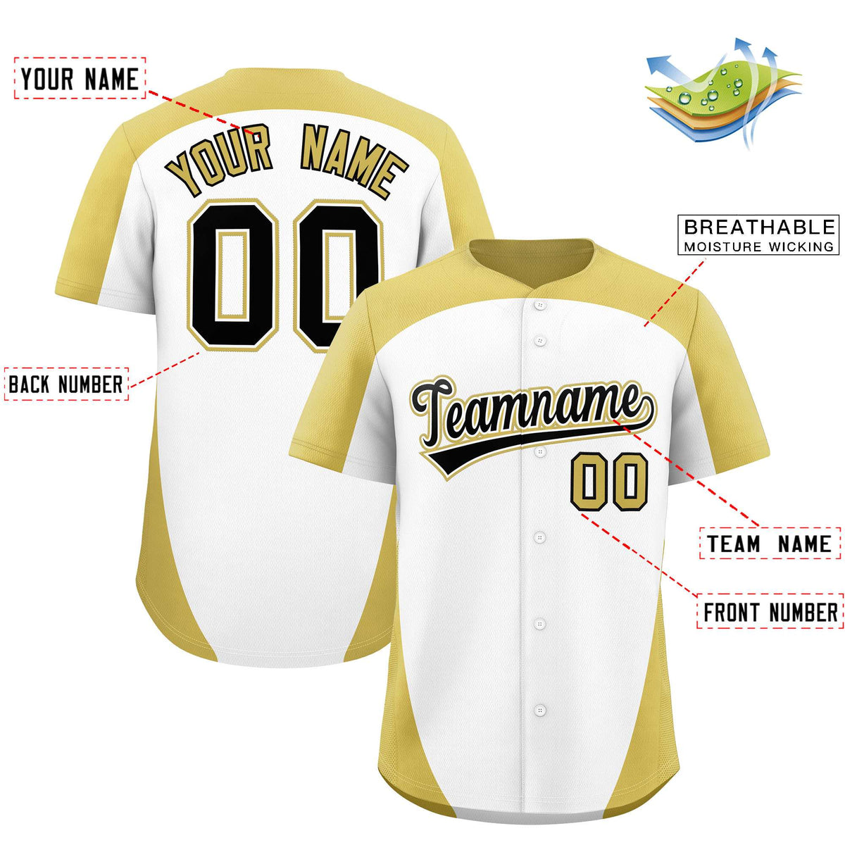 Custom White Old Gold Personalized Edge Color Block Authentic Baseball Jersey