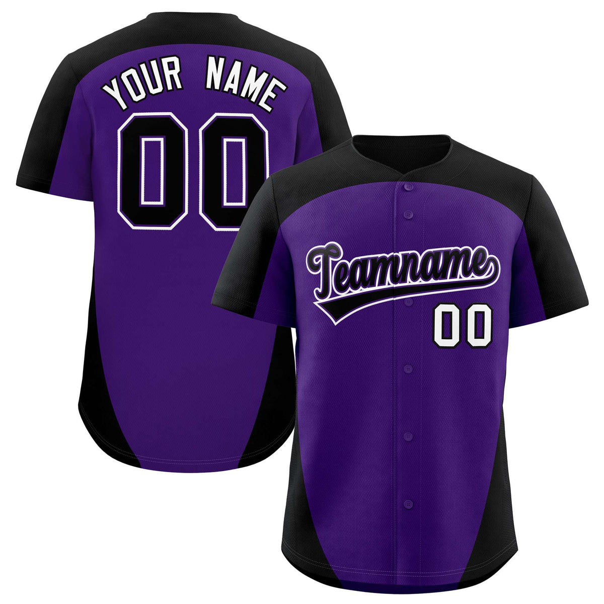 Custom Purple Black Personalized Edge Color Block Authentic Baseball Jersey