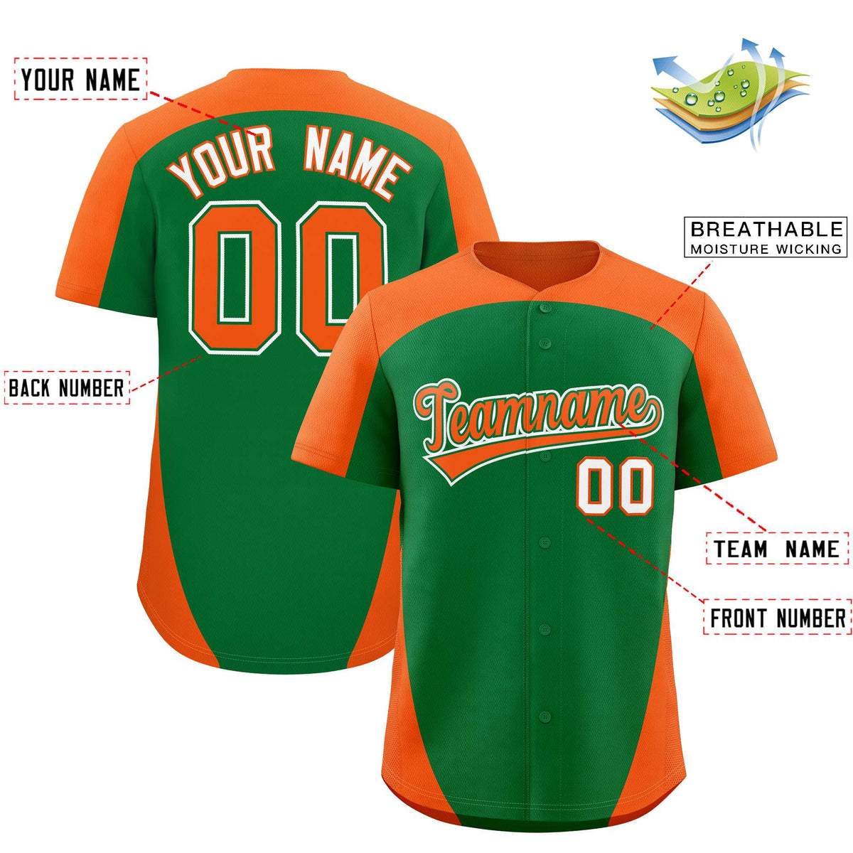 Custom Kelly Green Orange Personalized Edge Color Block Authentic Baseball Jersey