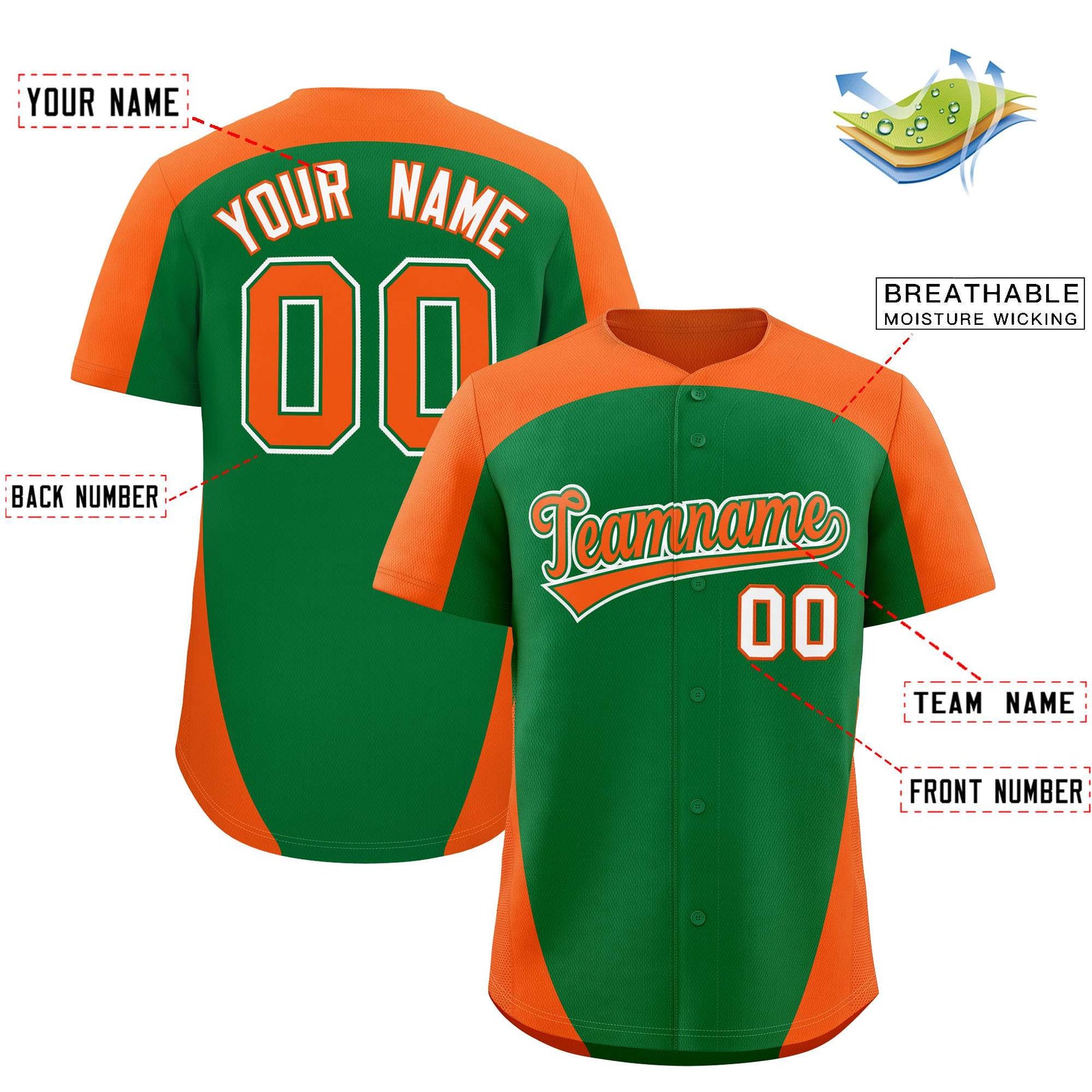 Custom Kelly Green Orange Personalized Edge Color Block Authentic Baseball Jersey