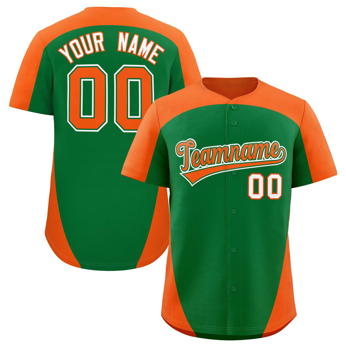 Custom Kelly Green Orange Personalized Edge Color Block Authentic Baseball Jersey