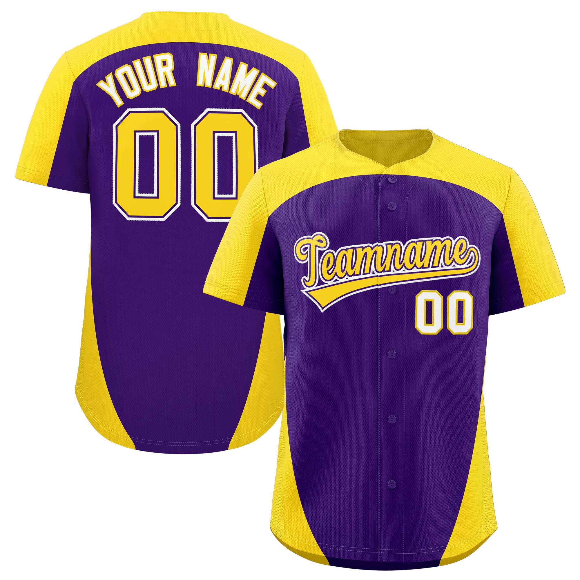 Custom Purple Gold Personalized Edge Color Block Authentic Baseball Jersey