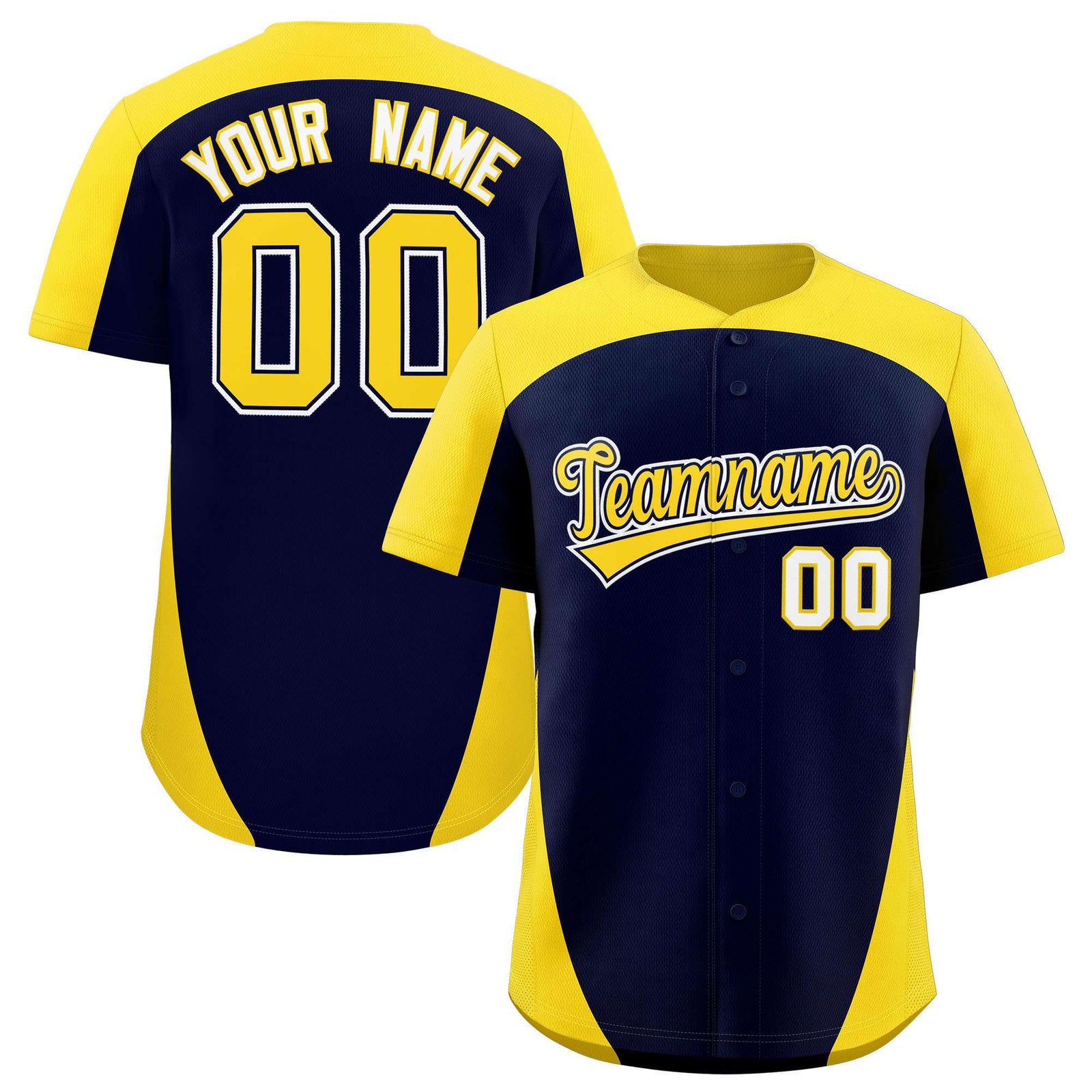 Custom Navy Gold Personalized Edge Color Block Authentic Baseball Jersey