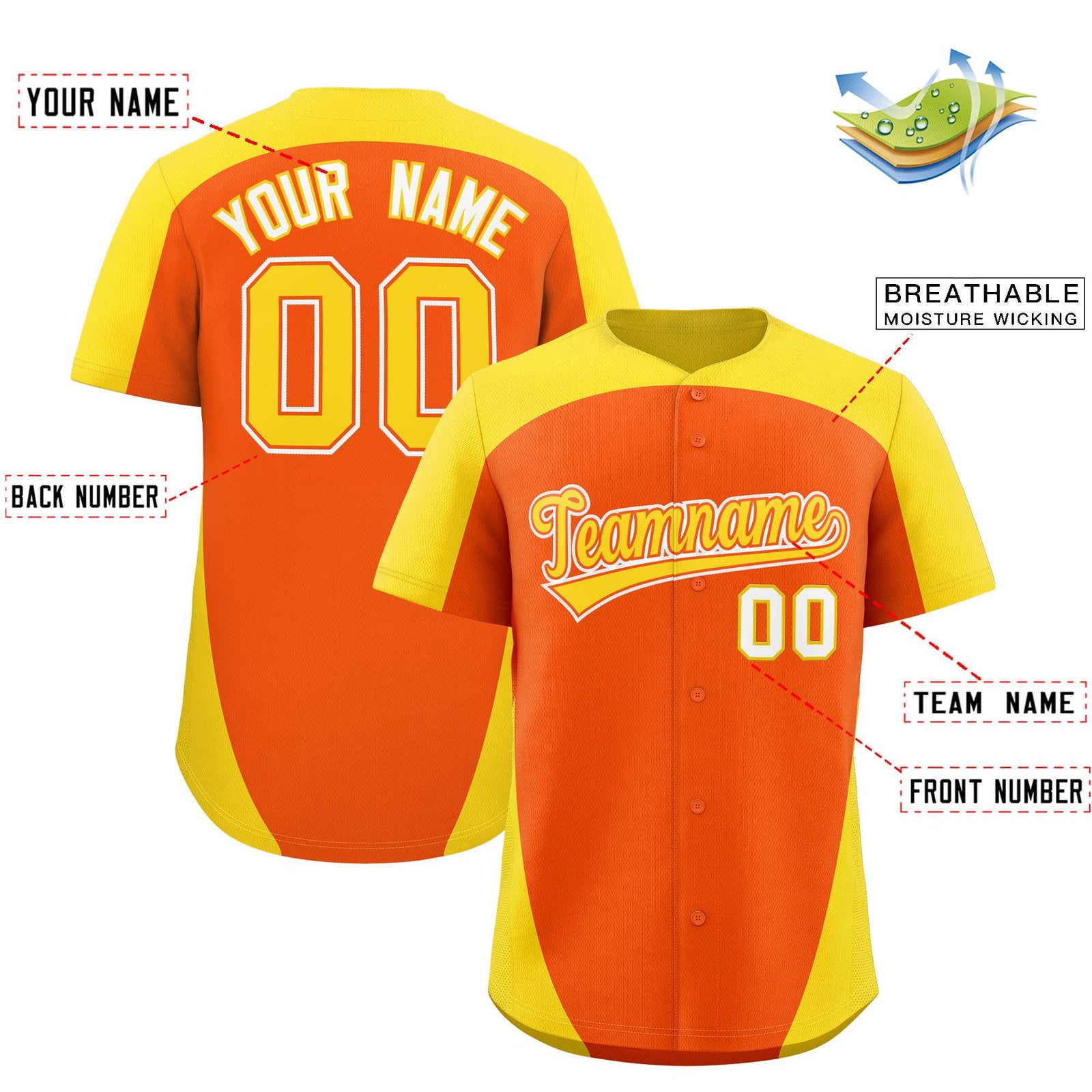 Custom Orange Gold Personalized Edge Color Block Authentic Baseball Jersey