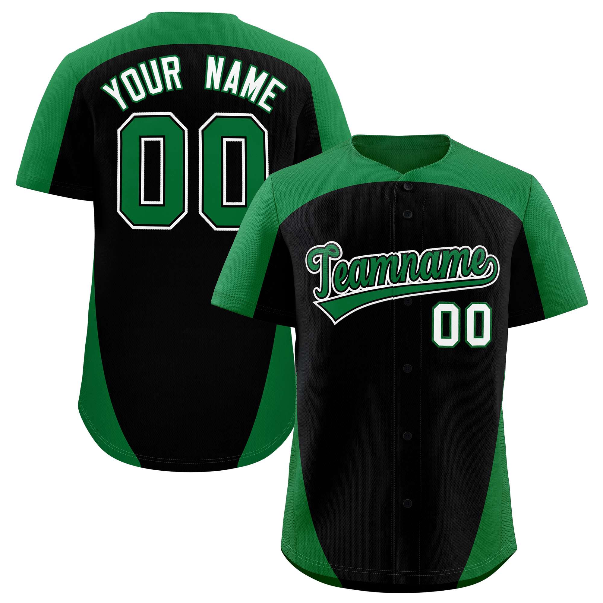 Custom Black Kelly Green Personalized Edge Color Block Authentic Baseball Jersey