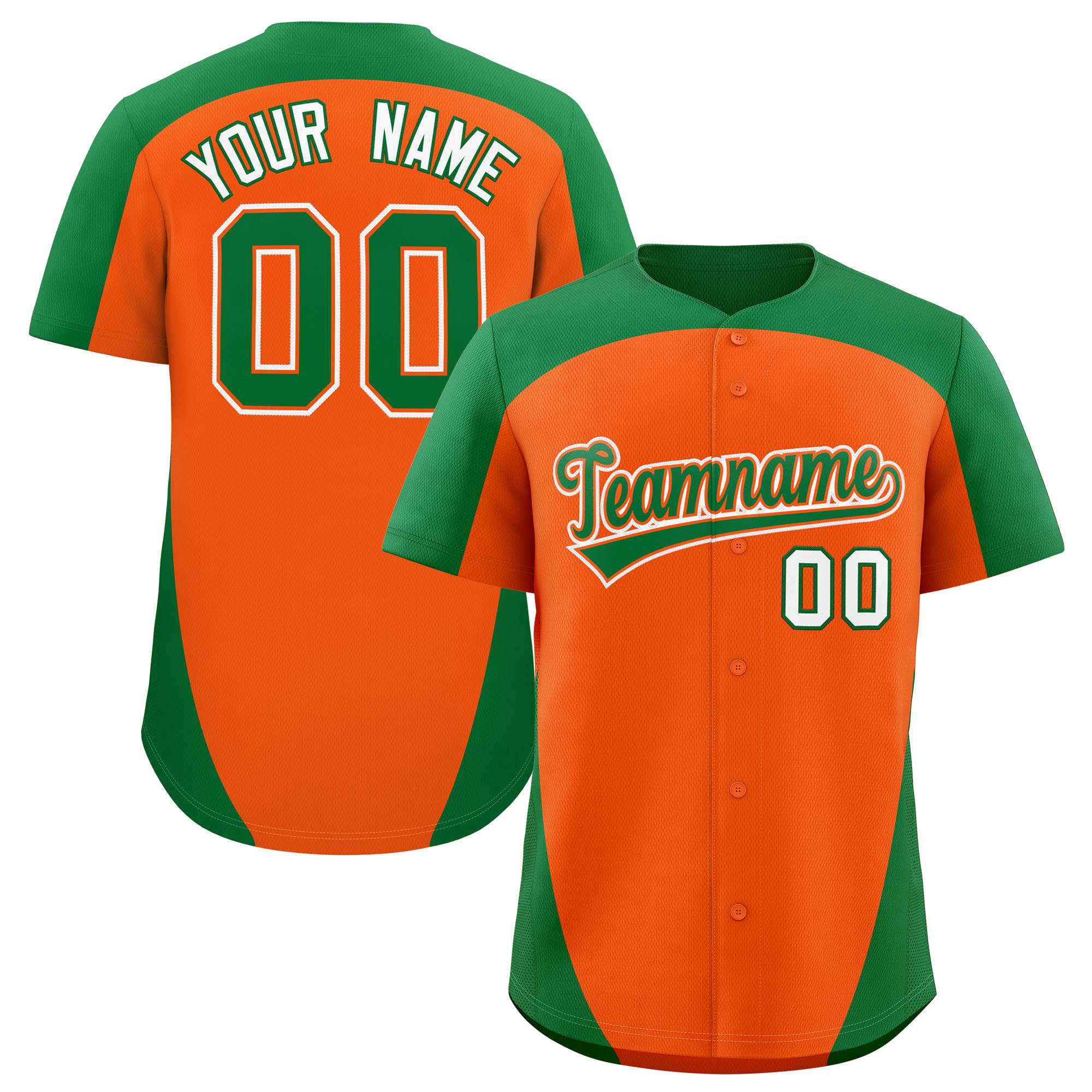 Custom Orange Kelly Green Personalized Edge Color Block Authentic Baseball Jersey