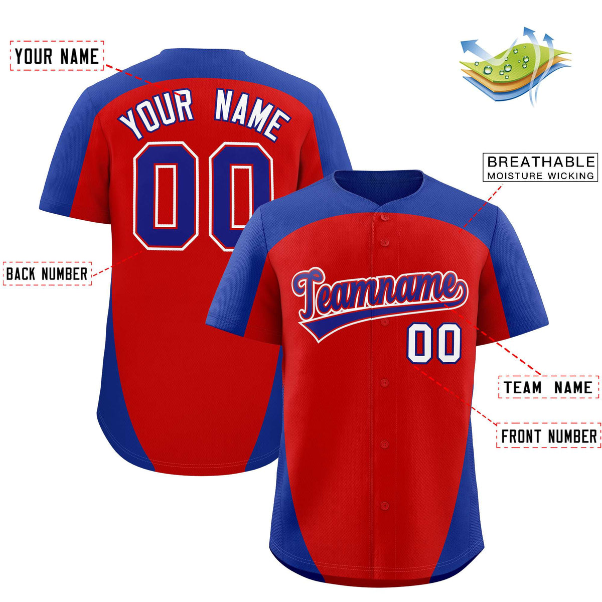 Custom Red Royal Personalized Edge Color Block Authentic Baseball Jersey