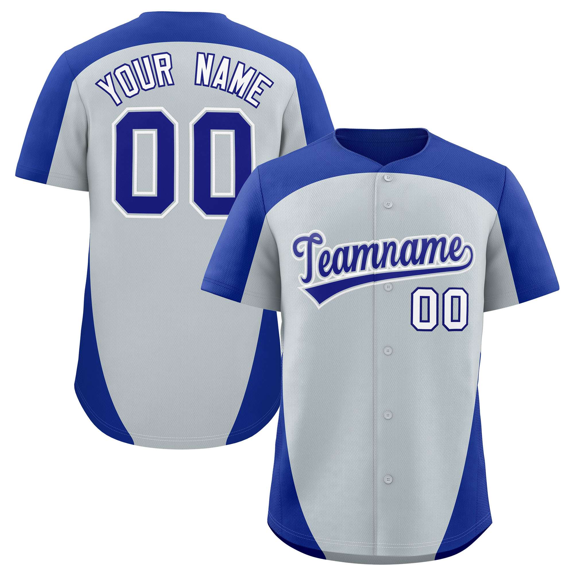 Custom Silver Royal Personalized Edge Color Block Authentic Baseball Jersey