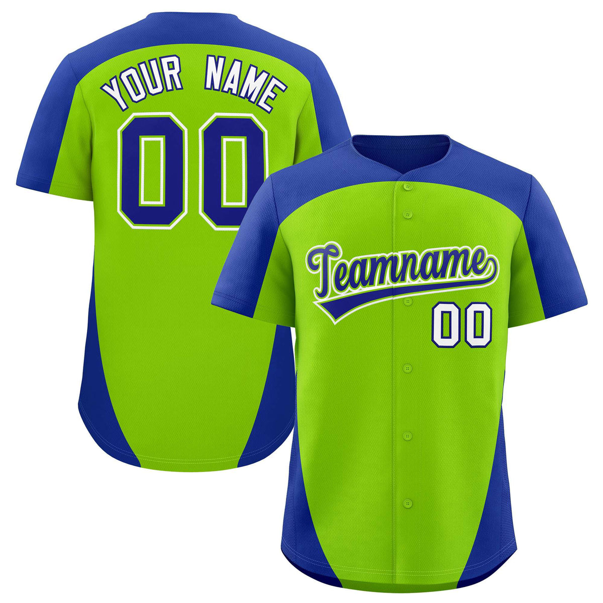 Custom Neon Green Royal Personalized Edge Color Block Authentic Baseball Jersey